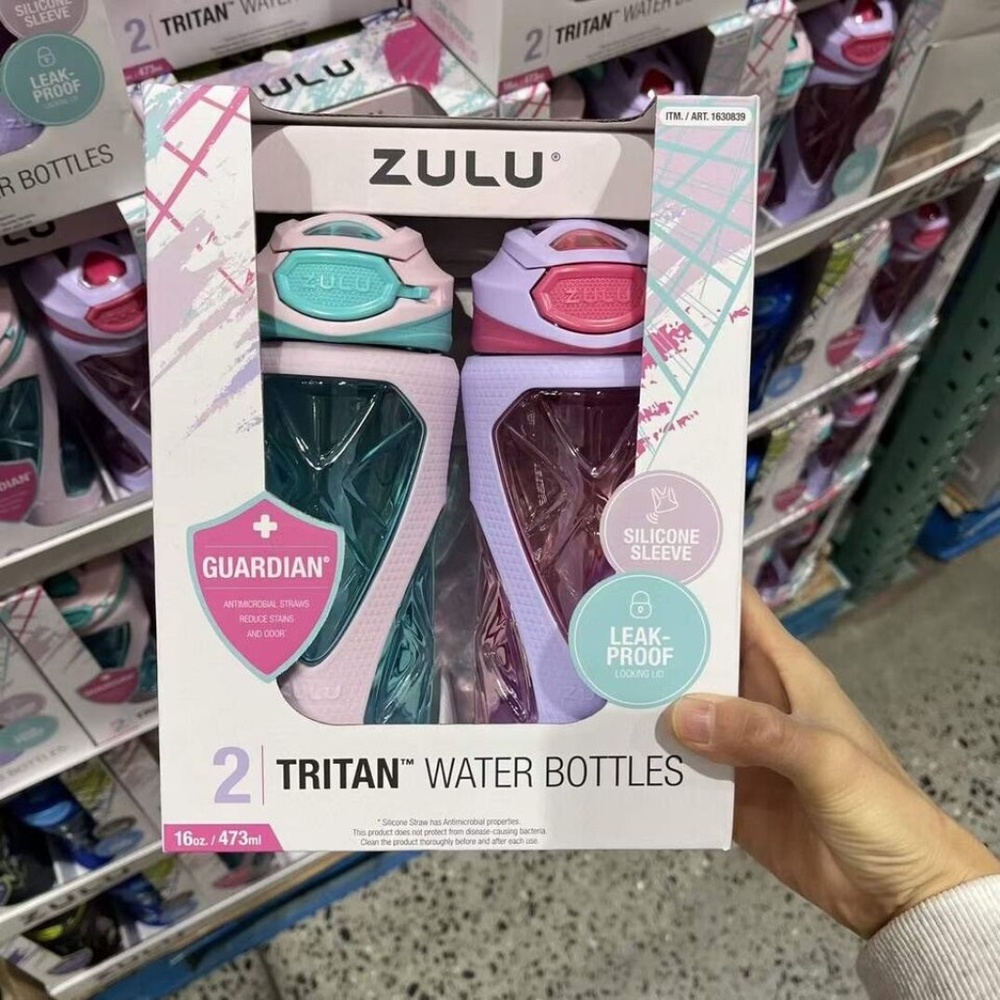 Zulu Torque Tritan Kids Water Bottle 2 Pack 16oz Leak Proof Flip Lid BPA FREE